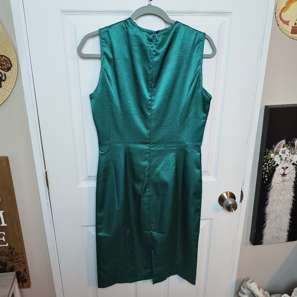 vintage newport news easy style Emerald Green Satin Effect Sleeveless Dress 10 - Picture 5 of 7